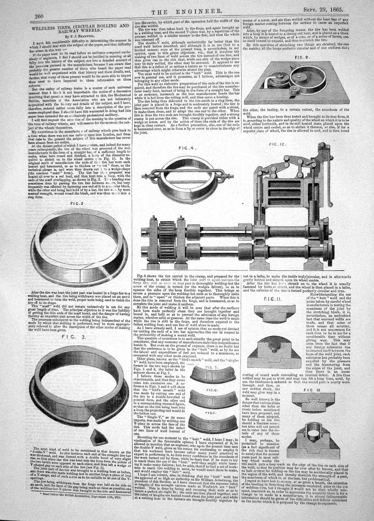 Antique Print 1865 Weldless Tires Circular Rolling Railway Wheels Machinery