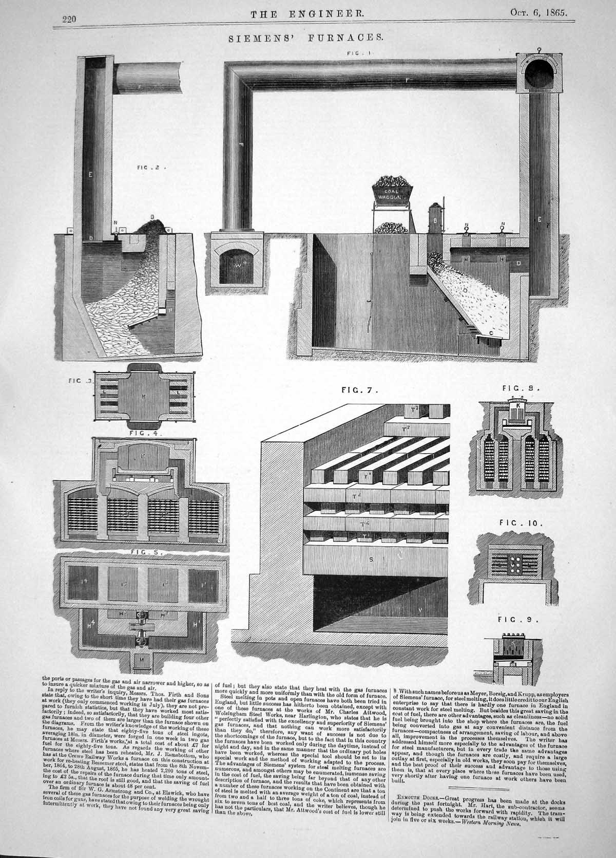Old Engineering 1865 Siemens Regenerative Gas Furnaces Cox Machinery Victorian