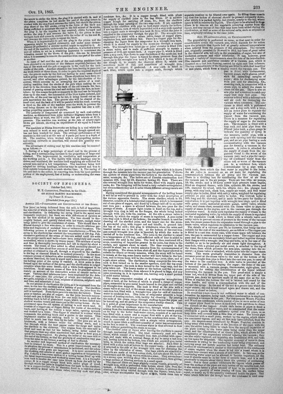 Antique Old Print 1865 Carrington Sugar Making Machninery Purification Syrup