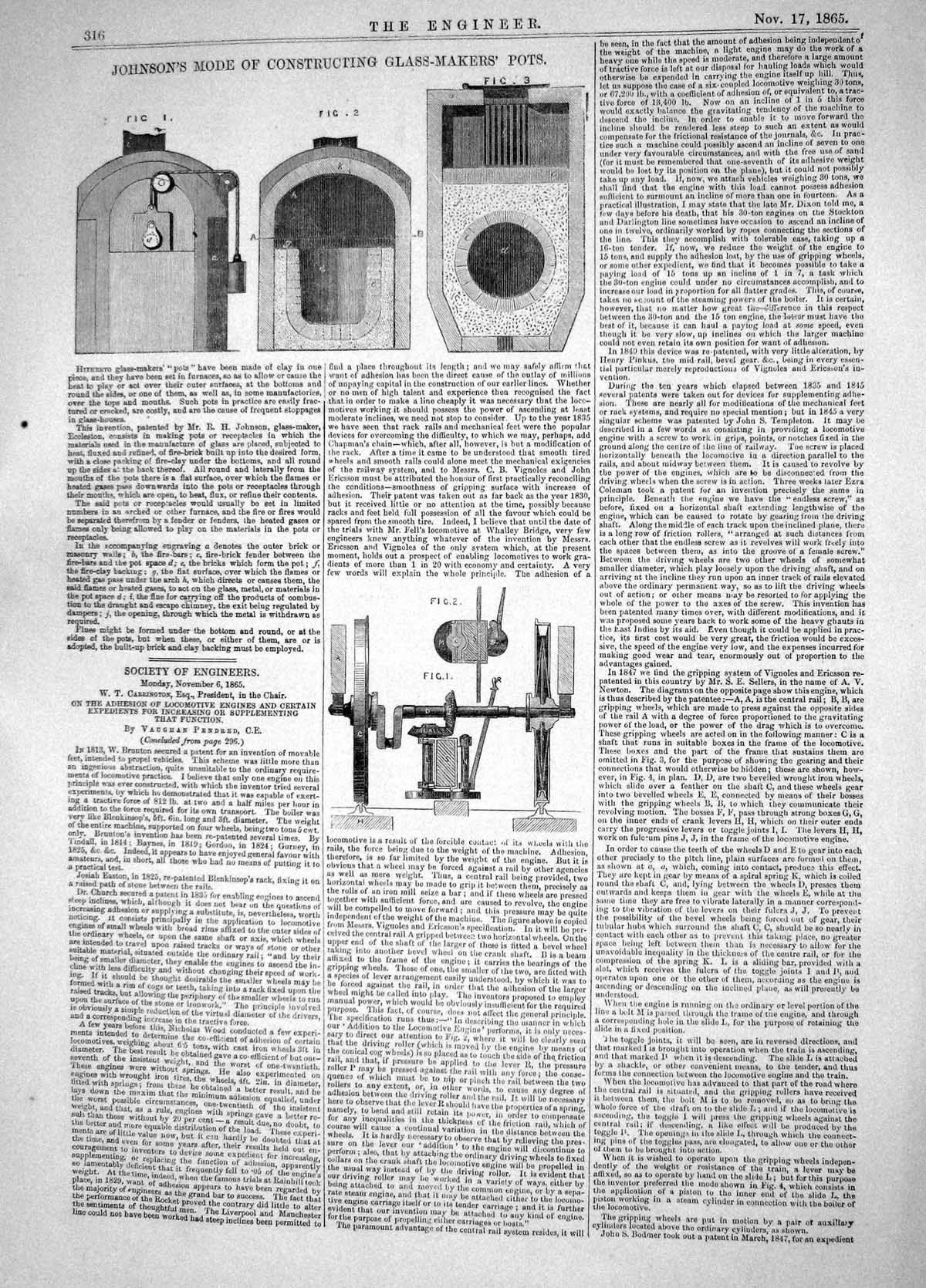 Old 1865 Johnson Constructing Glass-Makers Pots Train Railway Machine Victorian