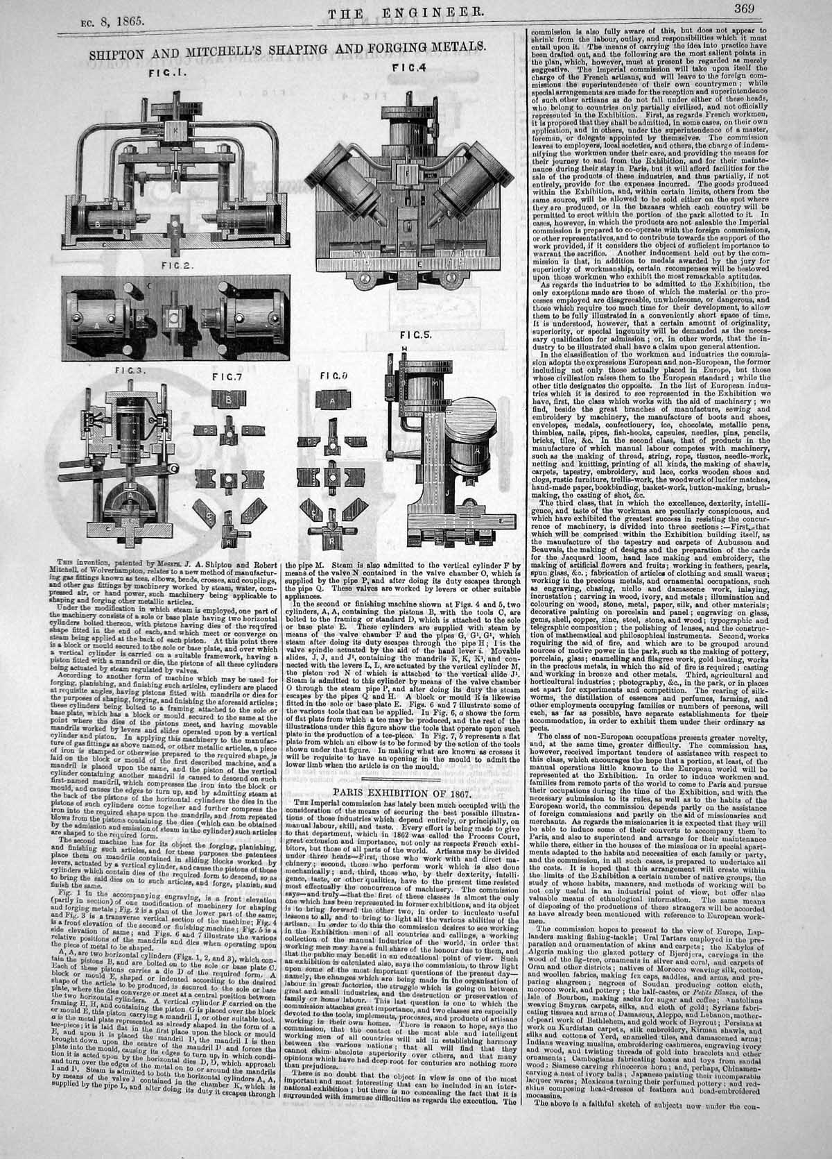 Antique Print 1865 Shipton Robert Mitchell Shaping Forging Metals Machinery