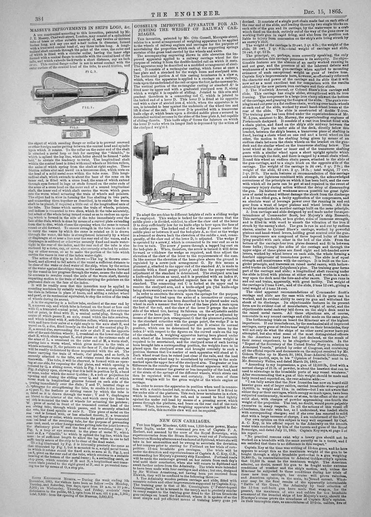 Old 1865 Massey Improvements Ships Logs Gossell Weight Railway Carria Victorian