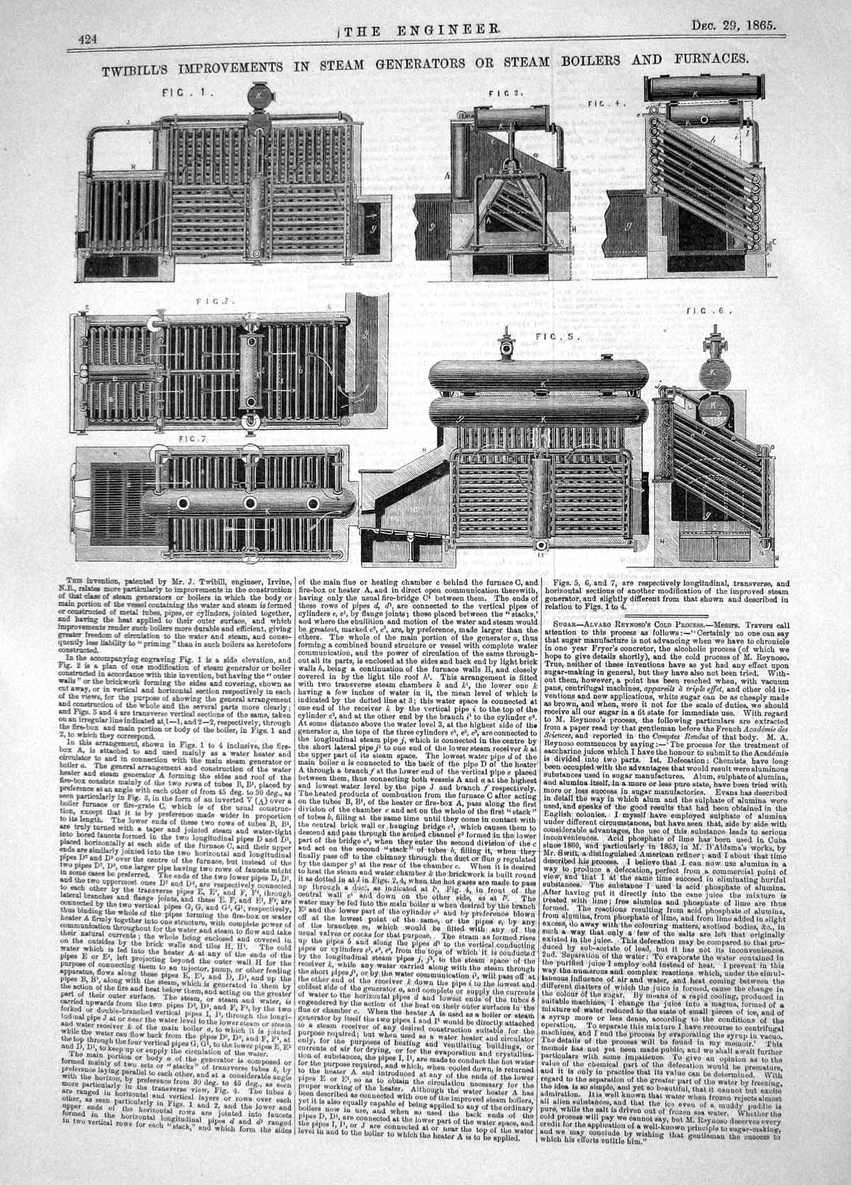 Old 1865 Twibill Improvements Steam Generators Boilers Furnaces Barcl Victorian
