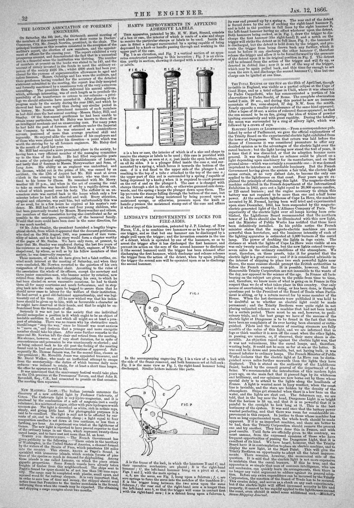 Antique Old Print 1866 Hart Affixing Adhesive Labels Lindsay Locks Fire-Arms