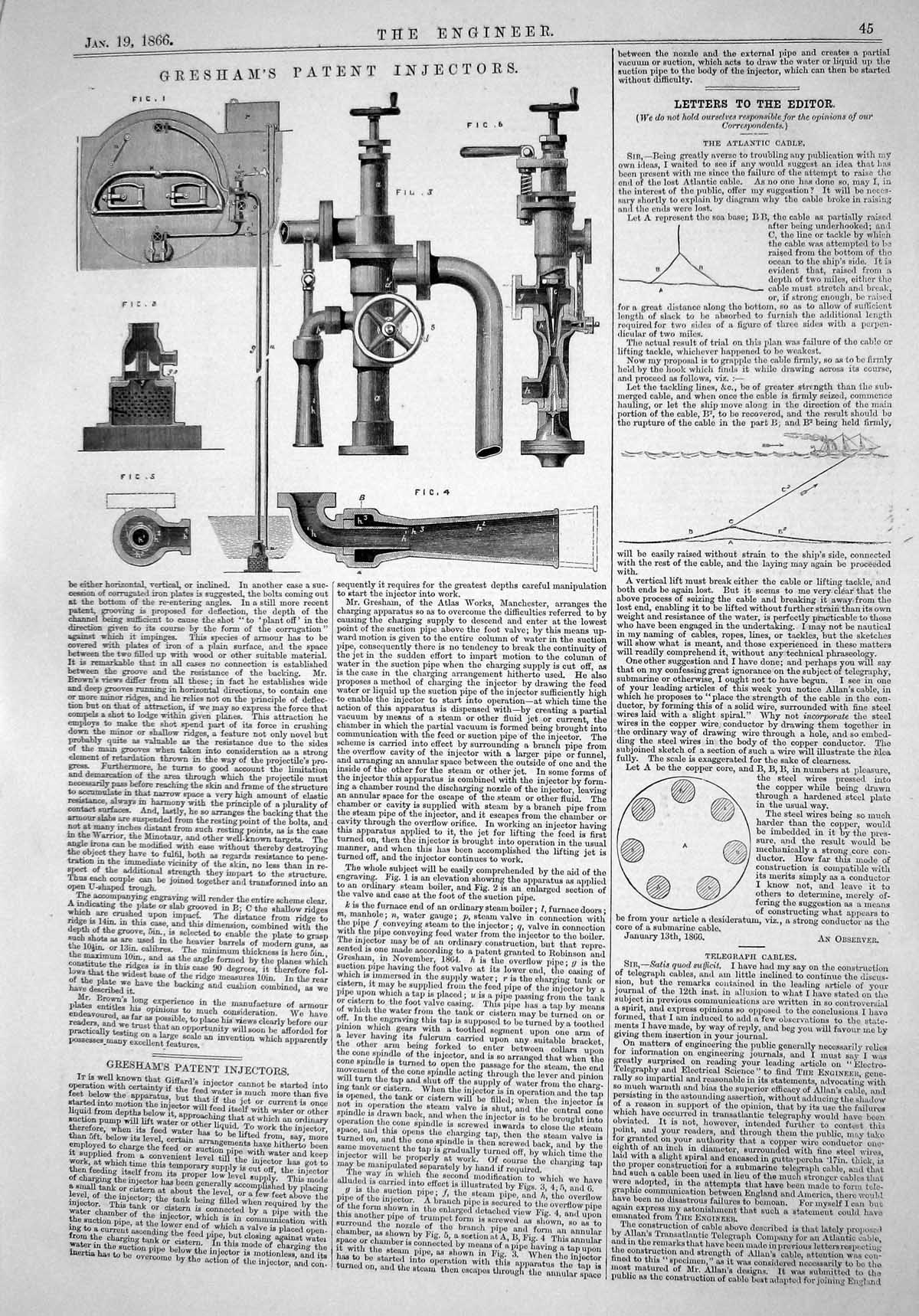 Antique Print Invention Gresham Patent Injectors Machinery Engineering 1866