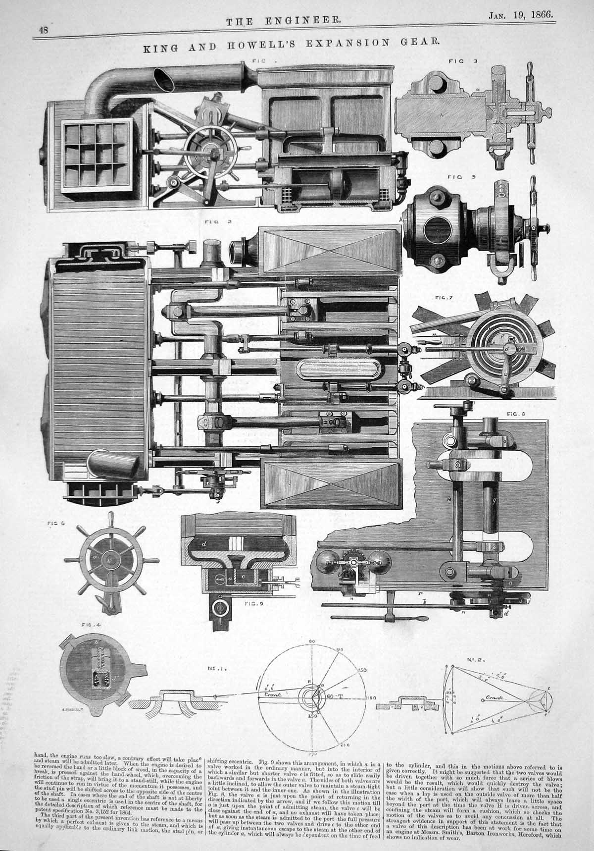 Antique Print Engineering 1866 King Howell Expansion Gear Machinery Engines