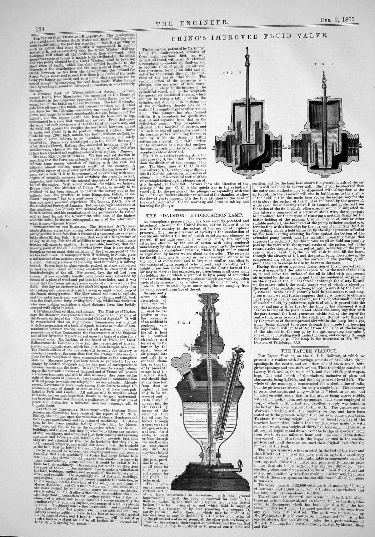 Old Engineering 1866 Ching Improved Fluid Valve Dalston Hydrocarbon L Victorian