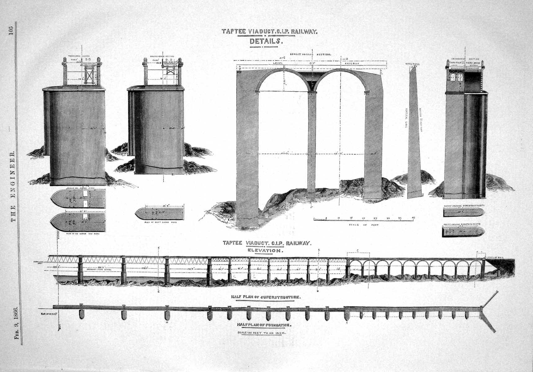 Old Engineering 1866 Taptee Viaduct Railway Details Plan Superstructu Victorian