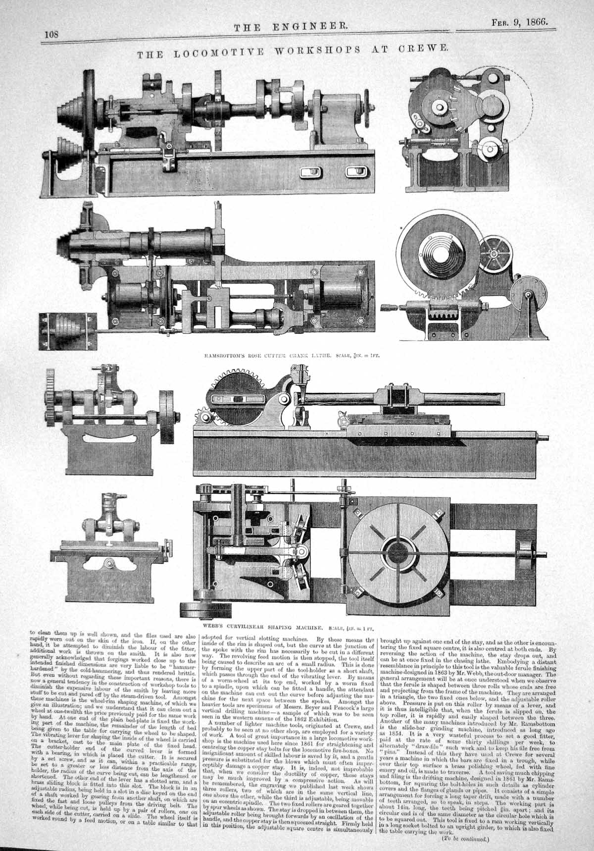 Antique Old Print 1866 Locomotive Workshops Crewe Machinery Webb Curnilinear