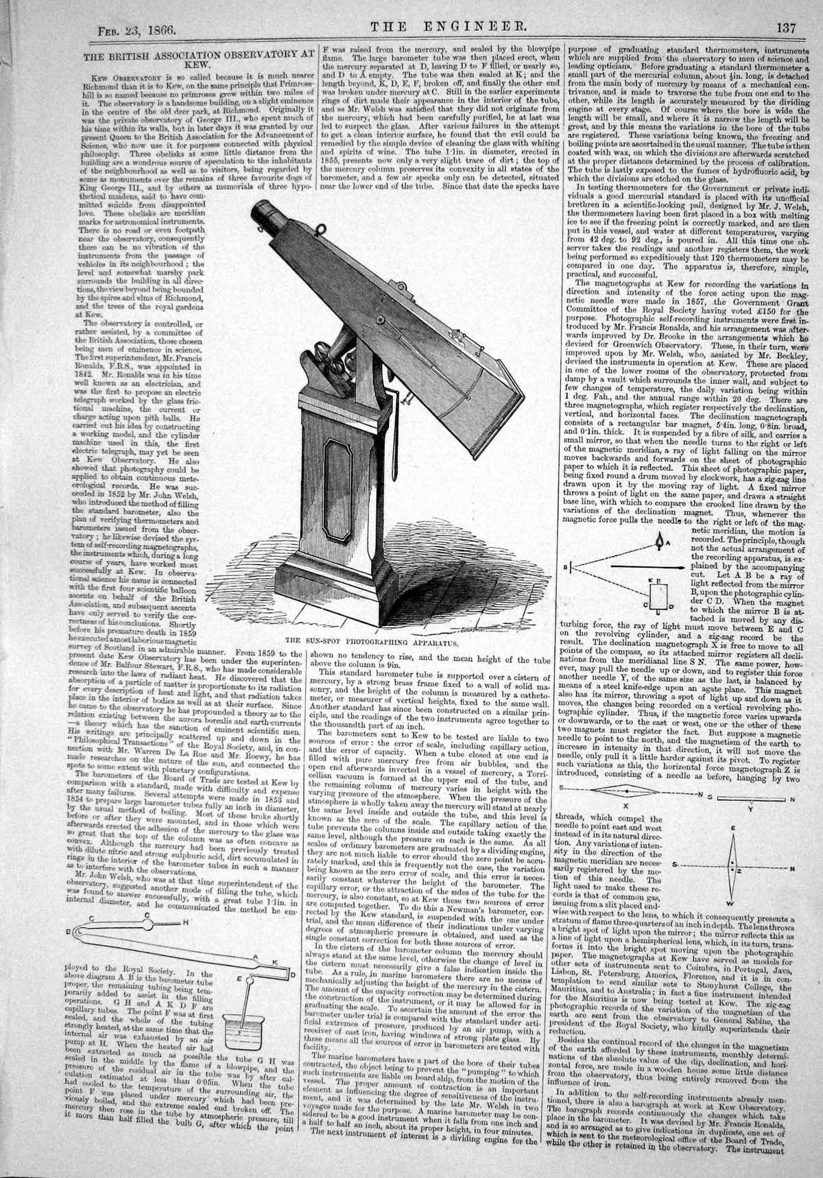 Antique Print 1866 Sun-Spot Photographing Apparatus Observatory Kew Colburn