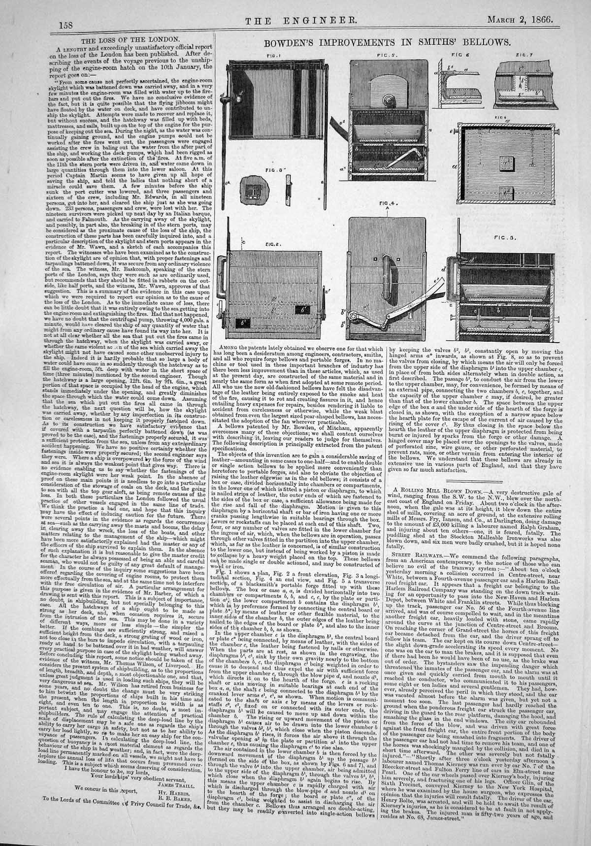 Antique Print Engineering 1866 Bowden Improvements Smiths Bellows Machinery