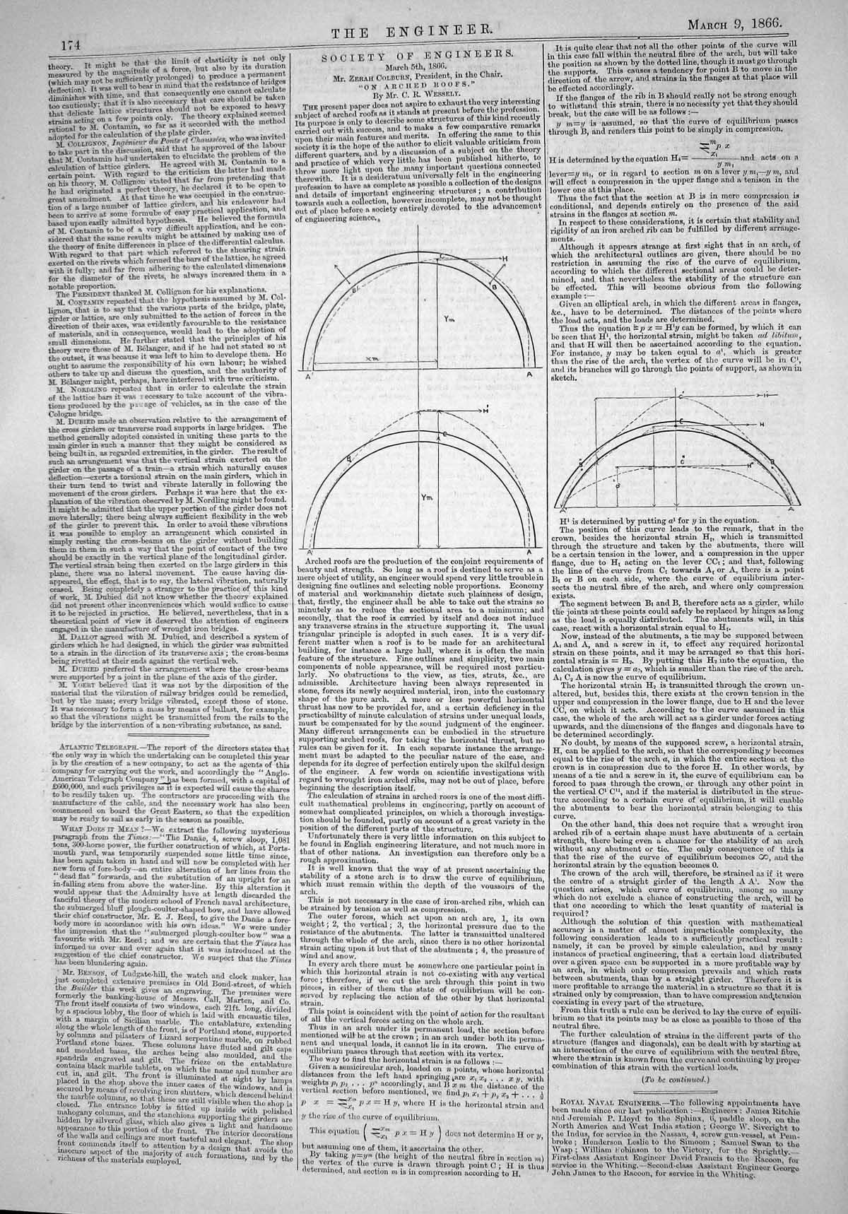 Antique Print Engineering 1866 Diagrams Zerah Colburn Arched Roofs Wessely 19th
