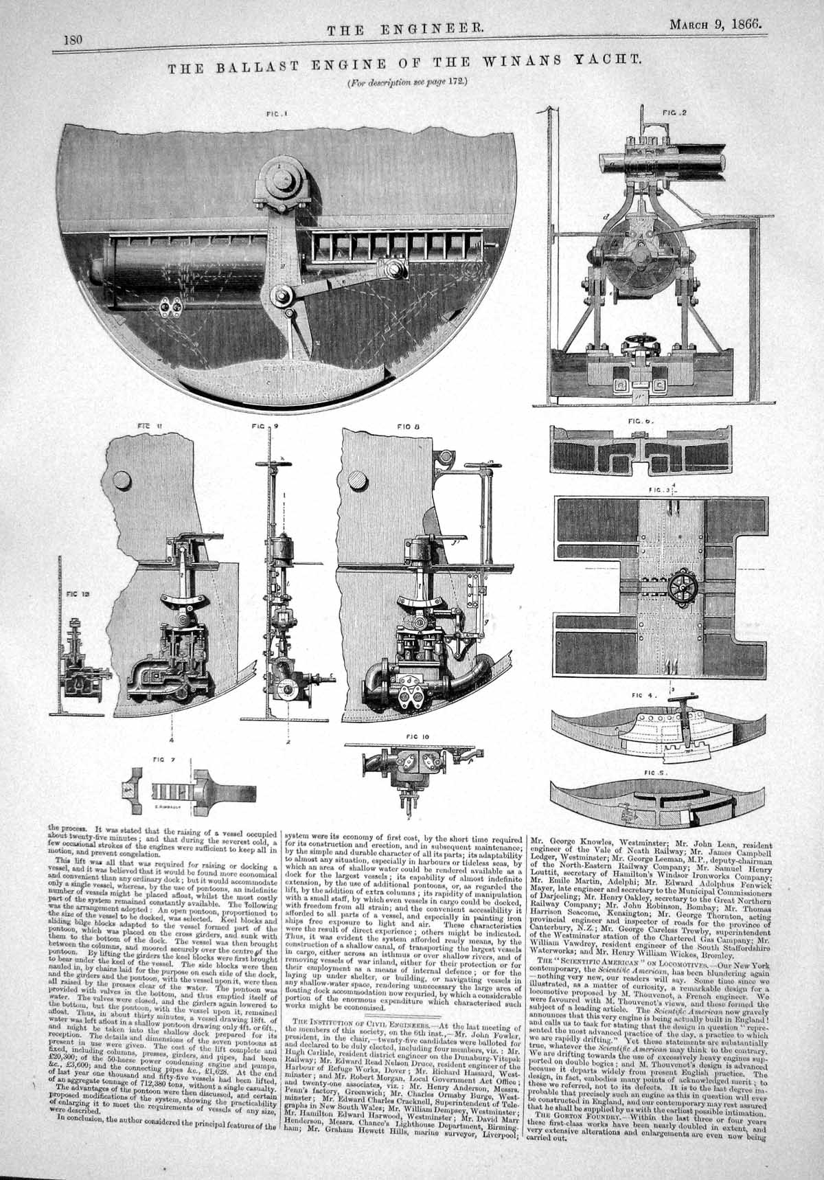 Old Antique Print Engineering 1866 Ballast Engine Winans Yacht Machinery 19th