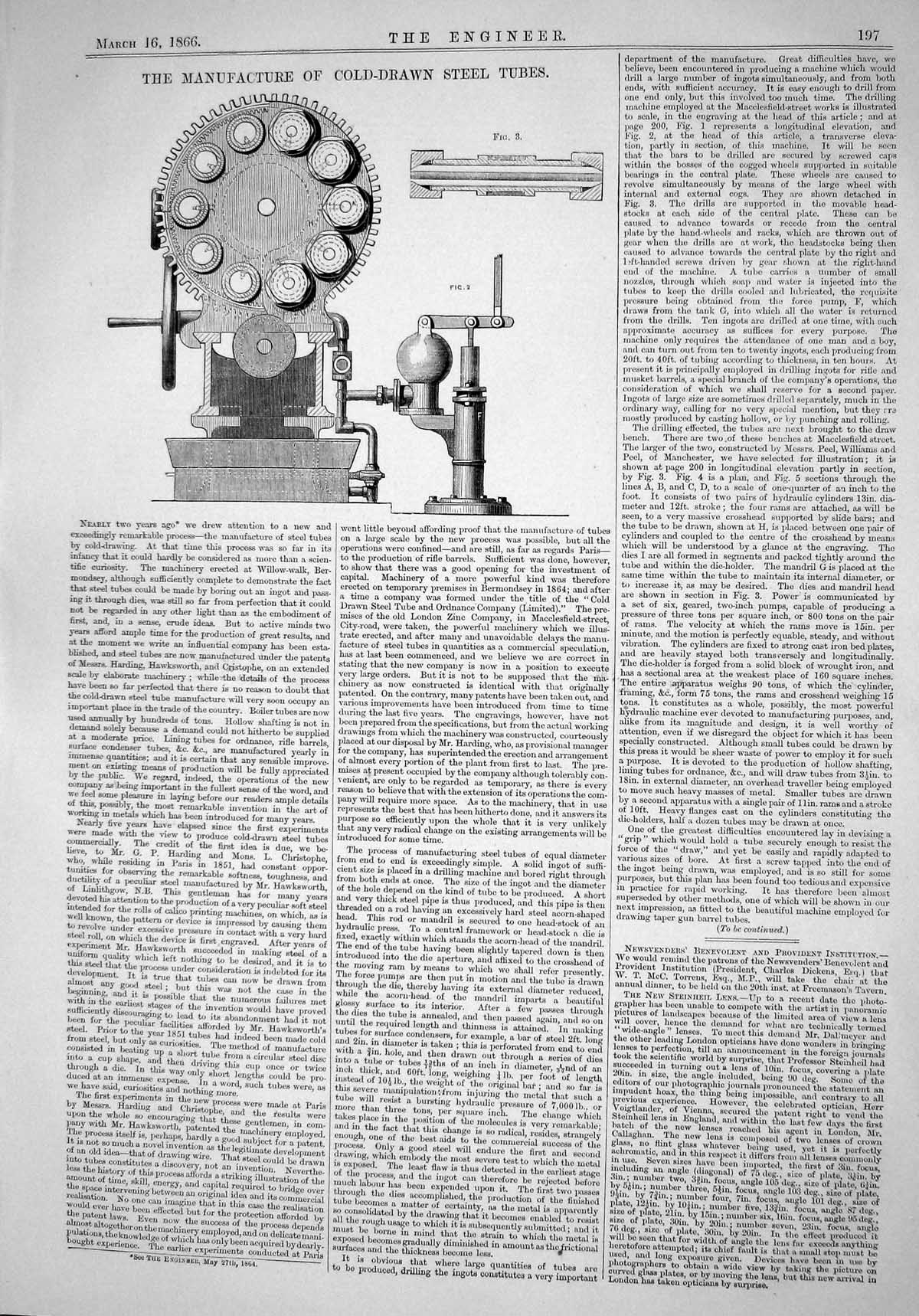 Antique Old Print Engineering 1866 Manufacture C-Drawn Steel Tubes Machinery