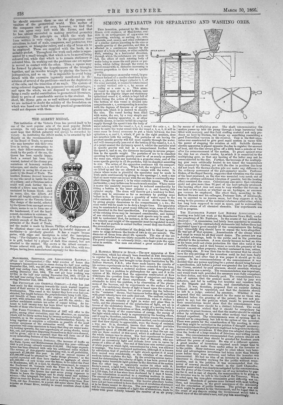 Old Engineering 1866 Albert Medal Simon Apparatus Separating Washing Victorian