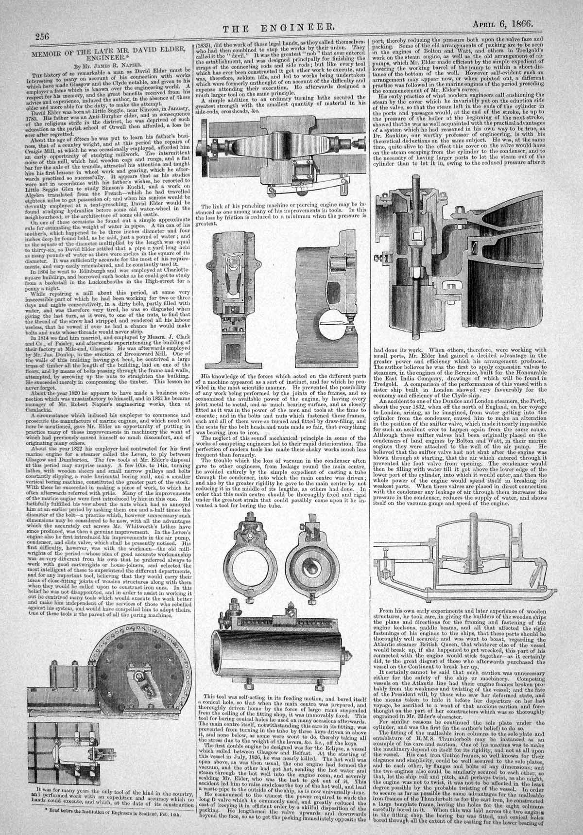 Antique Old Print Engineering 1866 David Elder Machinery Marine Engine Ships
