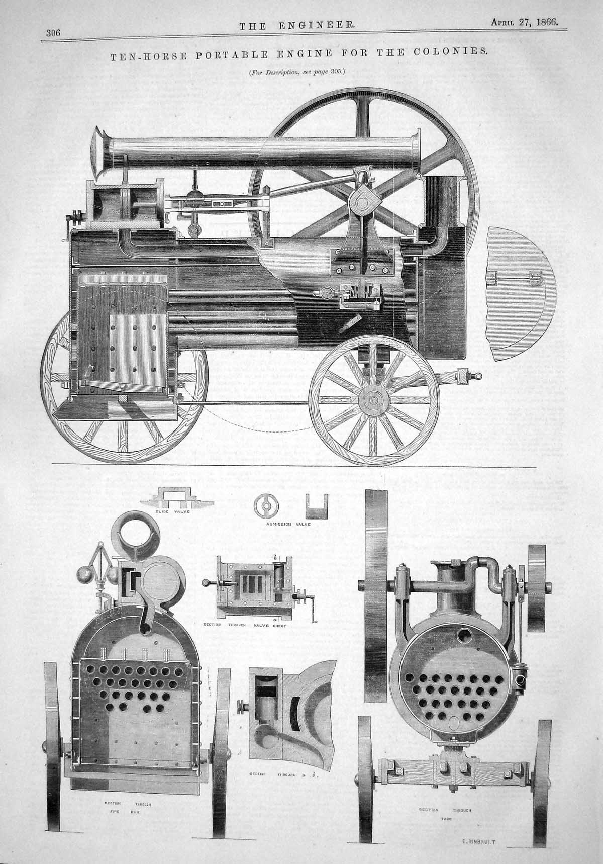 Old Engineering 1866 Ten-Horse Power Portable Engine Colonies Machine Victorian