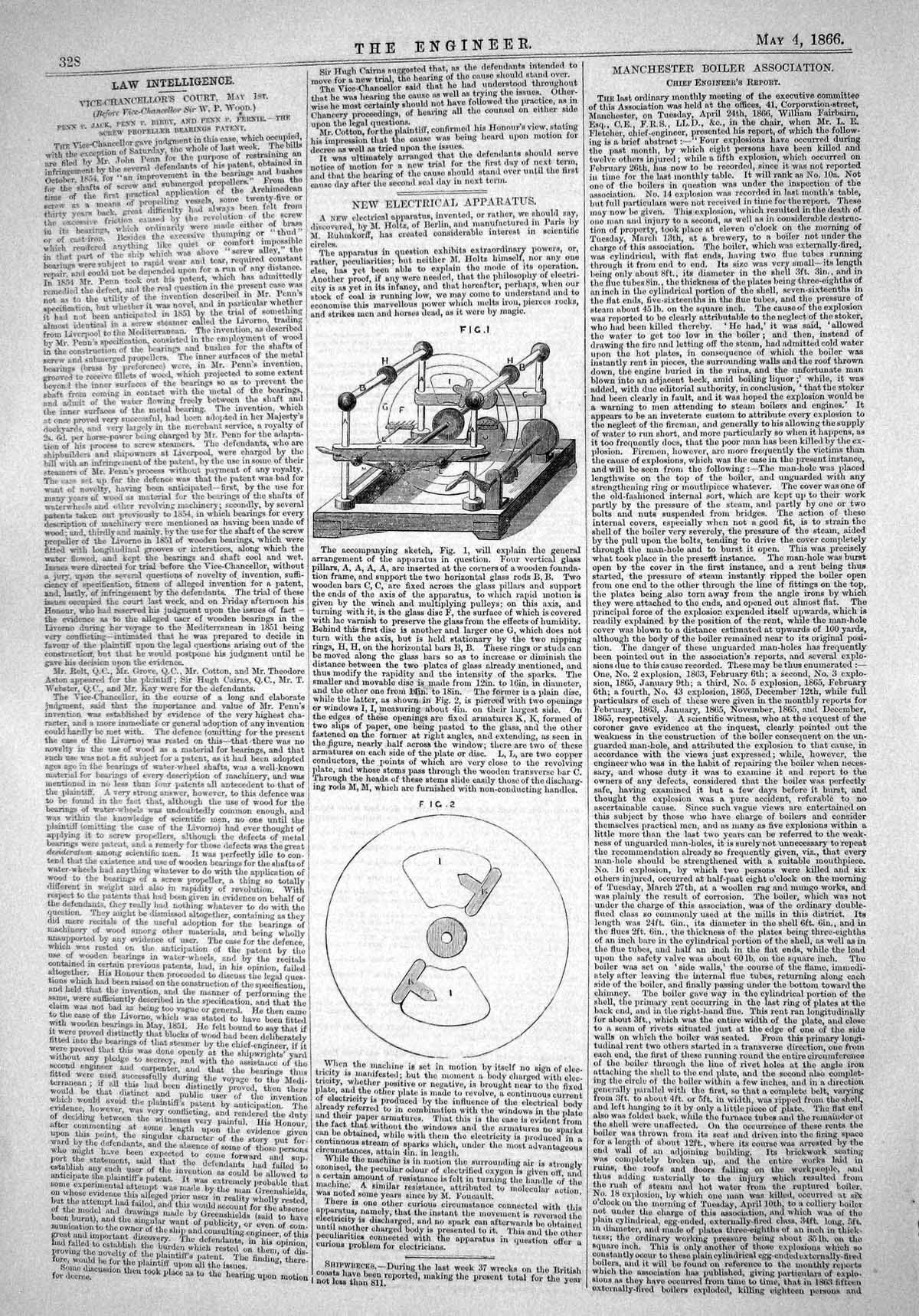 Old Engineering 1866 New Electrical Apparatus Holtz Ruhmkorff Diagram Victorian