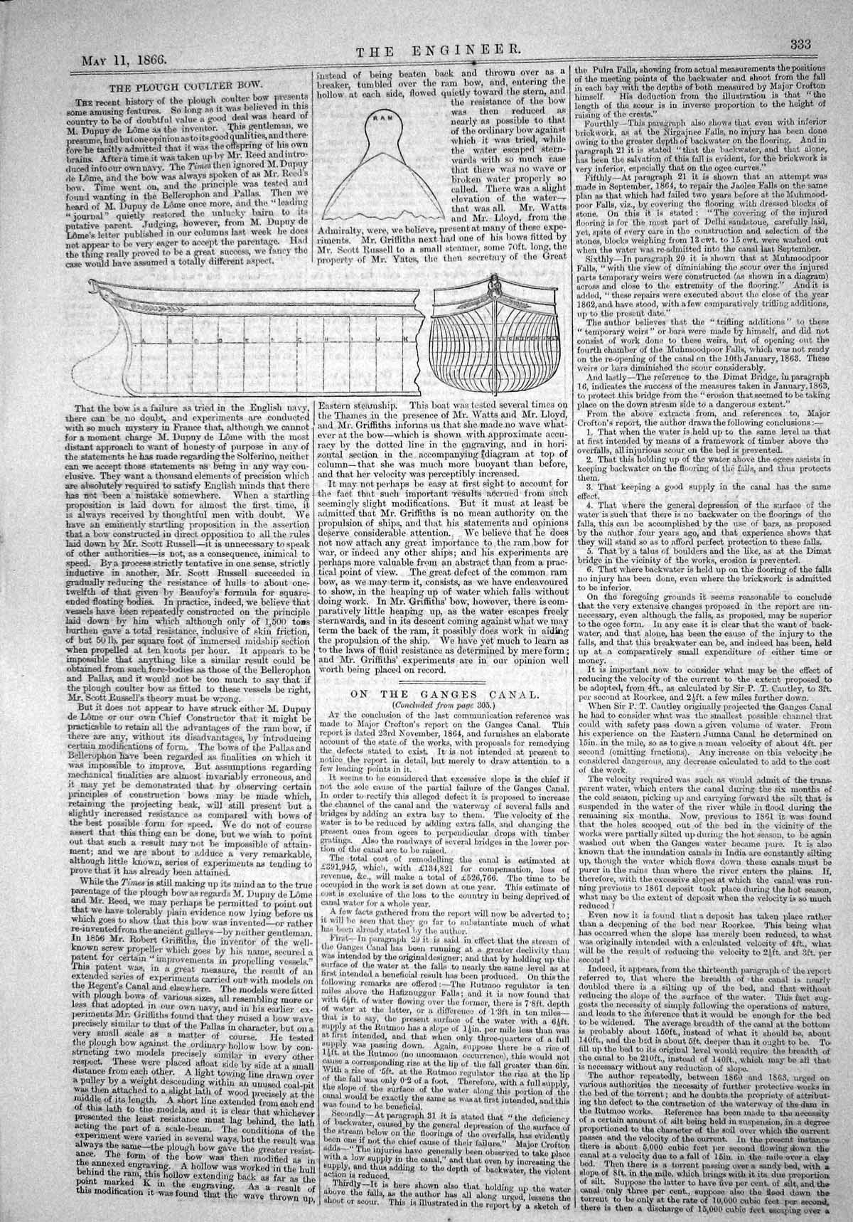 Old Engineering 1866 Plough Coulter Bow Diagram Dupuy De Lome Invento Victorian