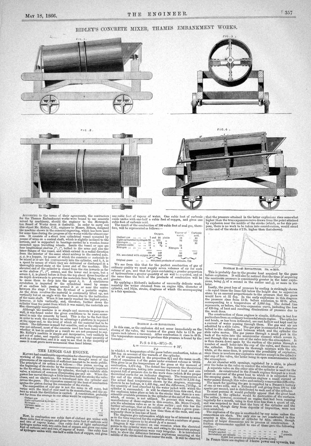 Old Print Engineering 1866 Ridley Concrete Mixer Thames Embankment Works 19th
