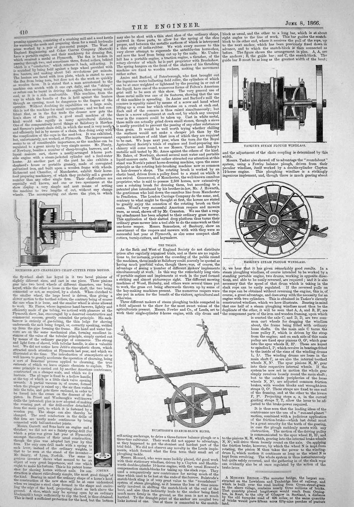 Antique Old Print 1866 Richmond Chandler Chaff-Cutting Tasker Bulstrode Sling