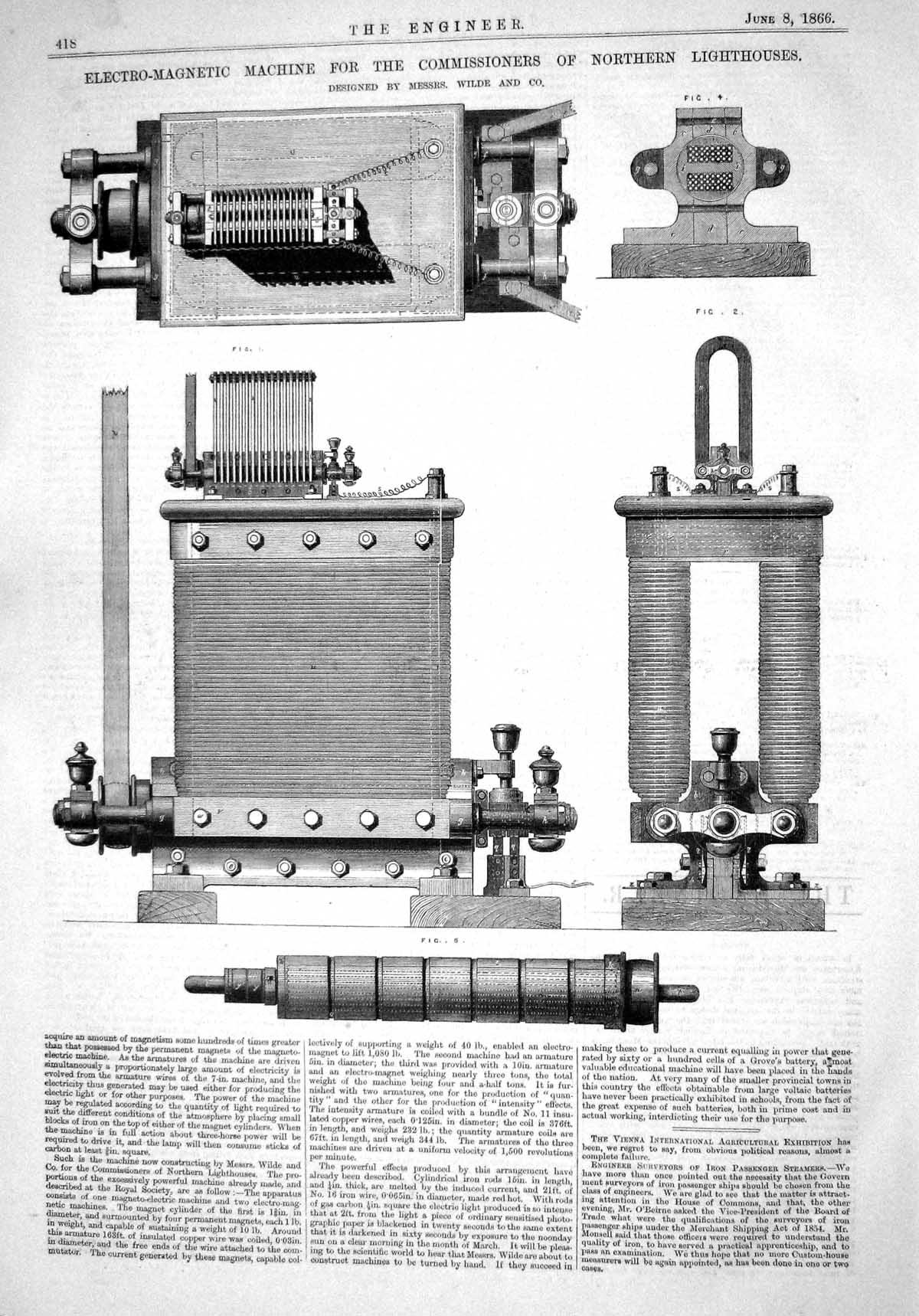 Antique Print 1866 Electro-Magnetic Machine Wilde Commissioners Lighthouse 19th
