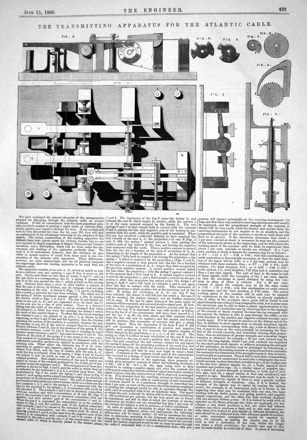 Old Engineering 1866 Transmitting Apparatus Atlantic Cable Machinery Victorian