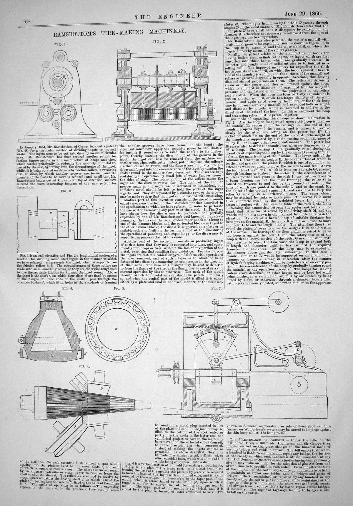 Old Engineering 1866 Ramsbottom Crewe Tire Making Machinery Diagrams Victorian
