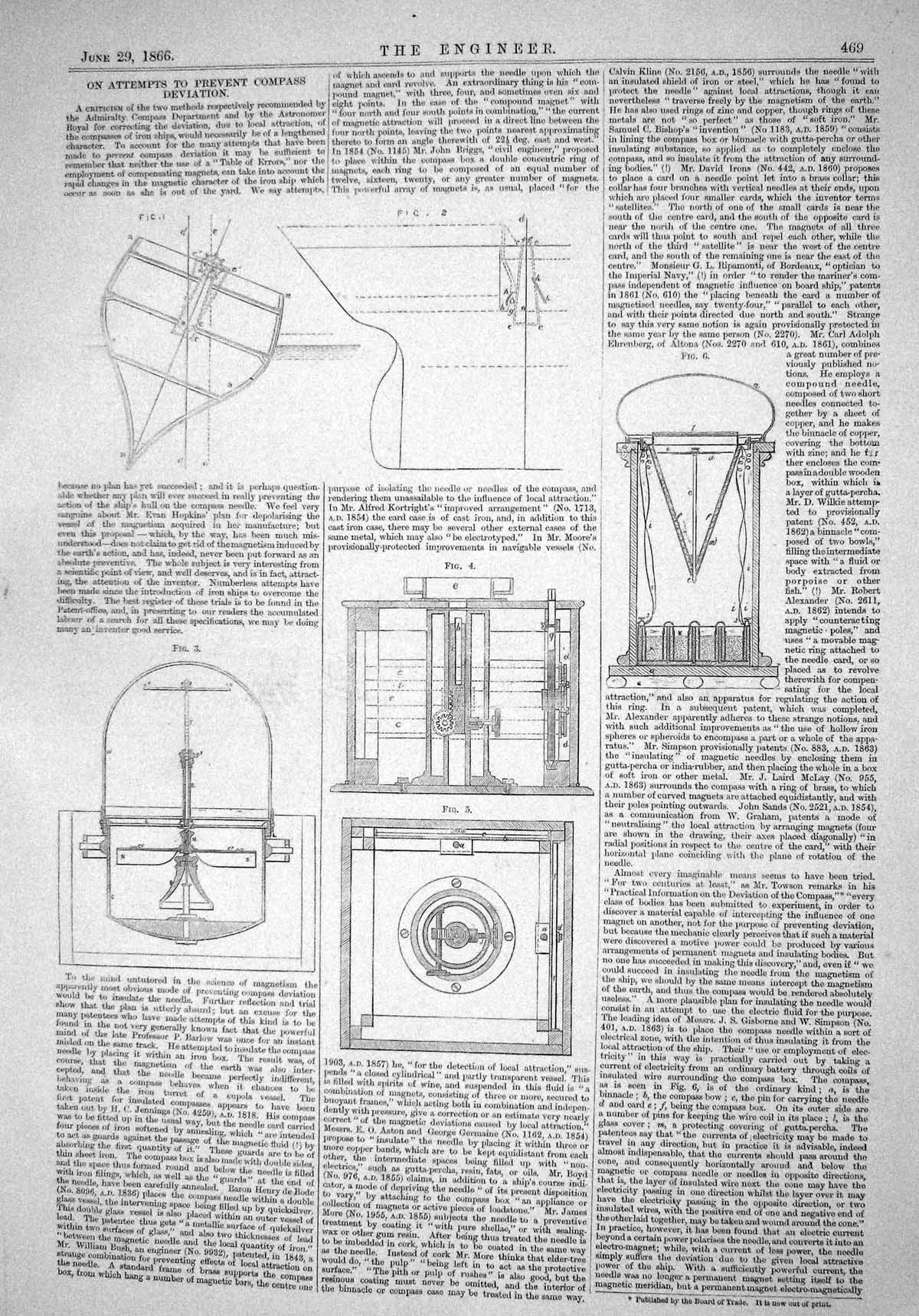 Old Engineering 1866 Methods Attempts Prevent Compass Deviation Diagr Victorian