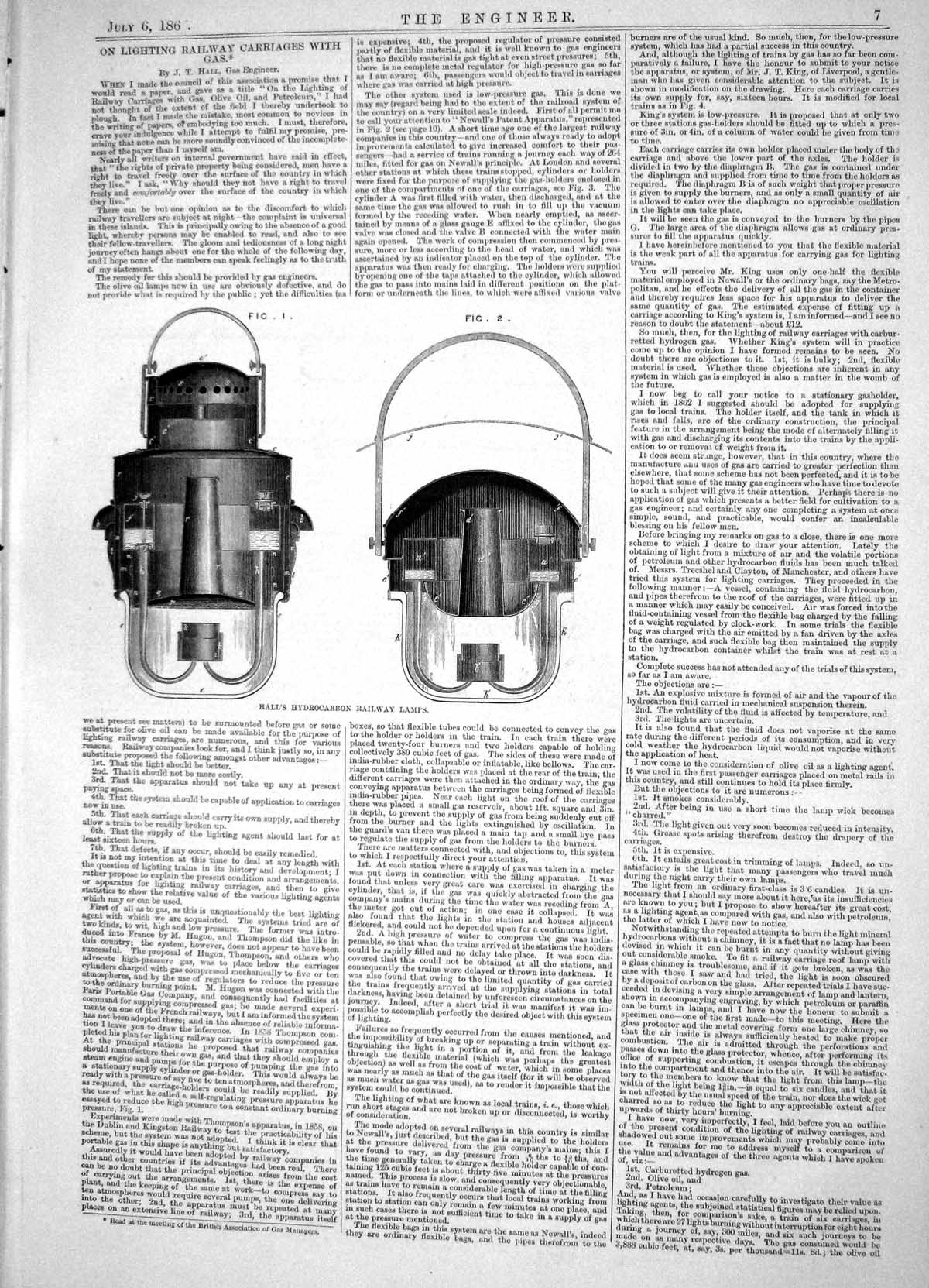 Old Engineering 1866 Lighting Railway Carriages Gas Hall Hydrocarbon Victorian