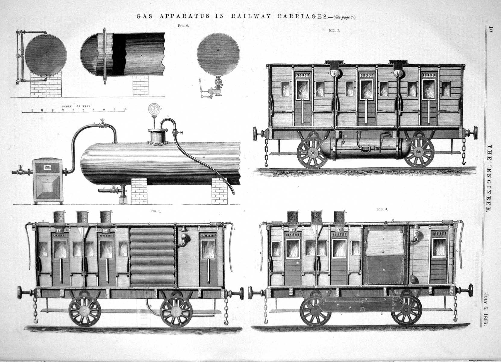 Old Antique Print Gas Apparatus Railway Carriages Trains Engineering 1866 19th