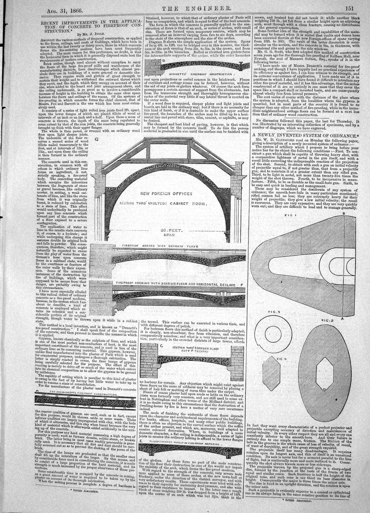 Antique Old Print 1866 Improvements Application Concrete Fireproconstruction