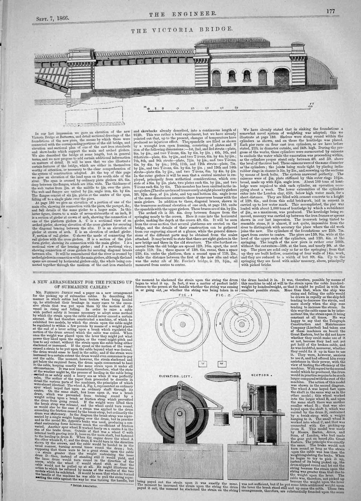 Old Engineering 1866 Victoria Bridge Arrangement Picking Submarine Ca Victorian