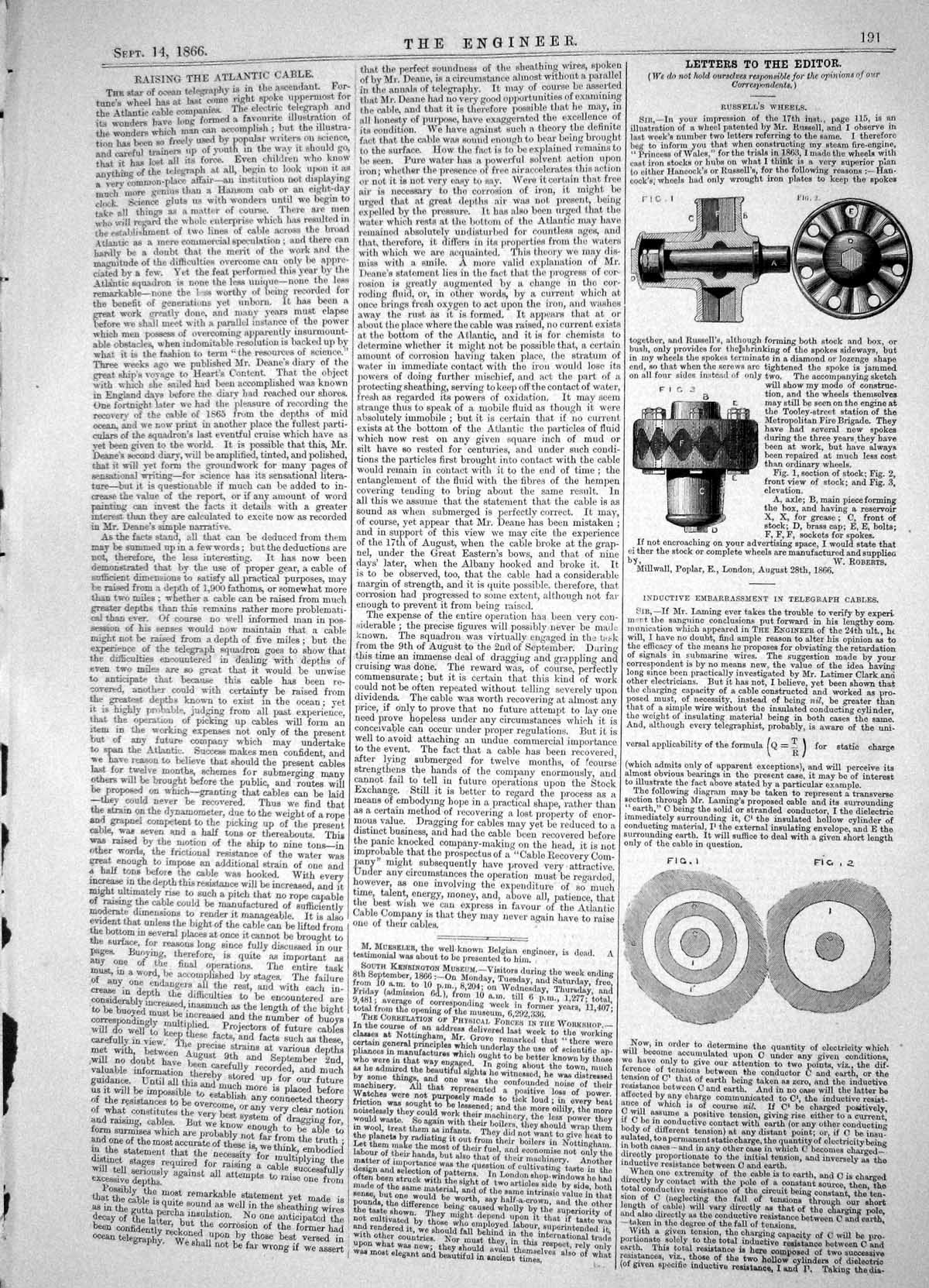 Old Engineering 1866 Russell Wheels Machinery Inductive Telegraph Cab Victorian
