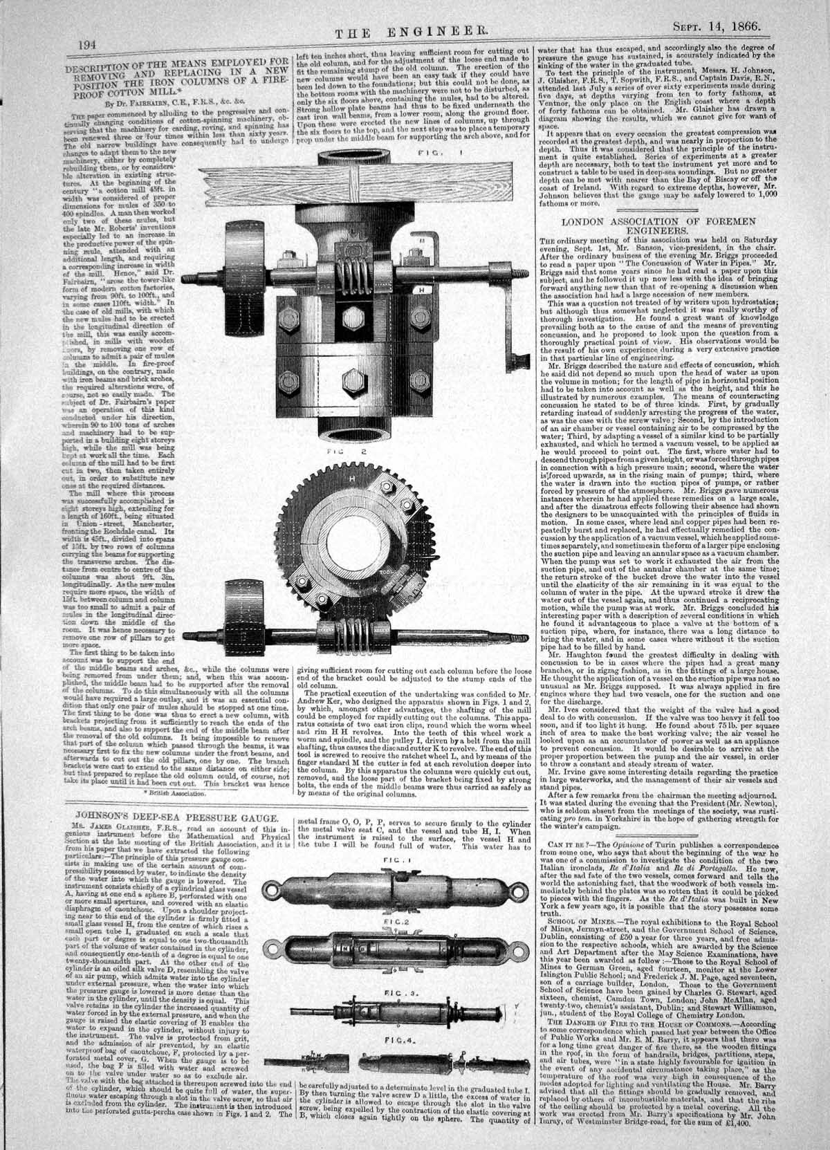 Antique Print 1866 Johnson Deep-Sea Pressure Gauge Glaisher Fairburn Cotton
