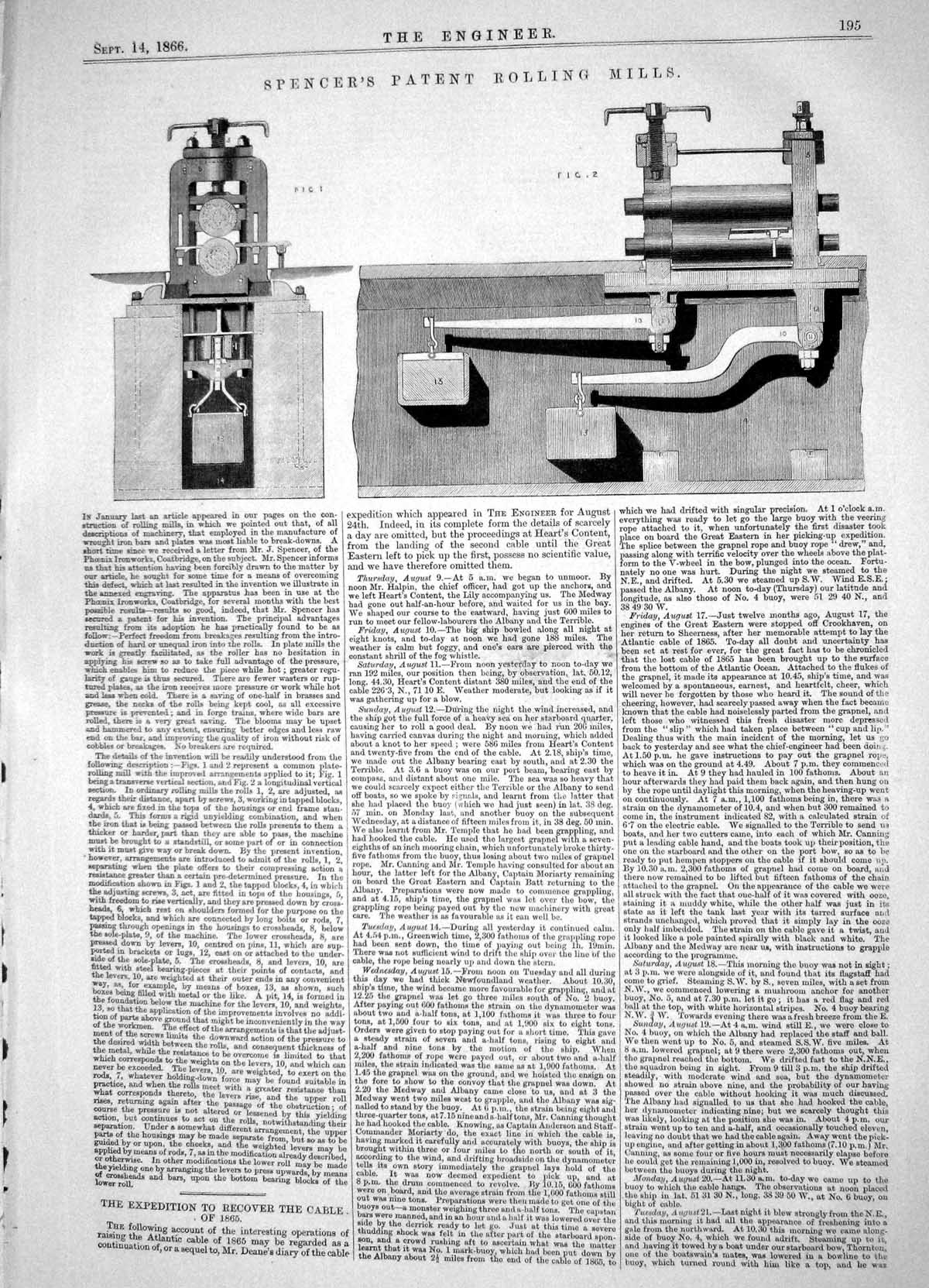 Old Engineering 1866 Spencer Patent Rolling Mills Machinery Apparatus Victorian