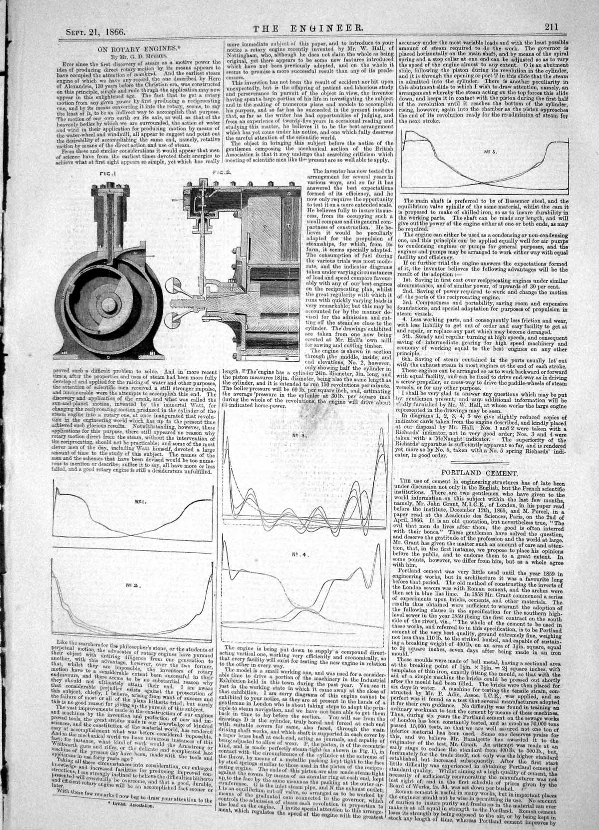 Antique Old Print Engineering 1866 Rotary Engines Machinery Diagrams Hughes