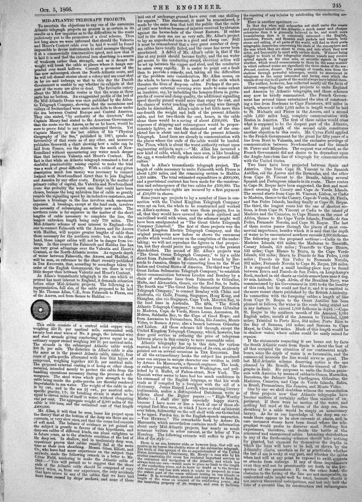 Antique Print Engineering 1866 Mid-Atlantic Telegraph Projects Thomas Allan