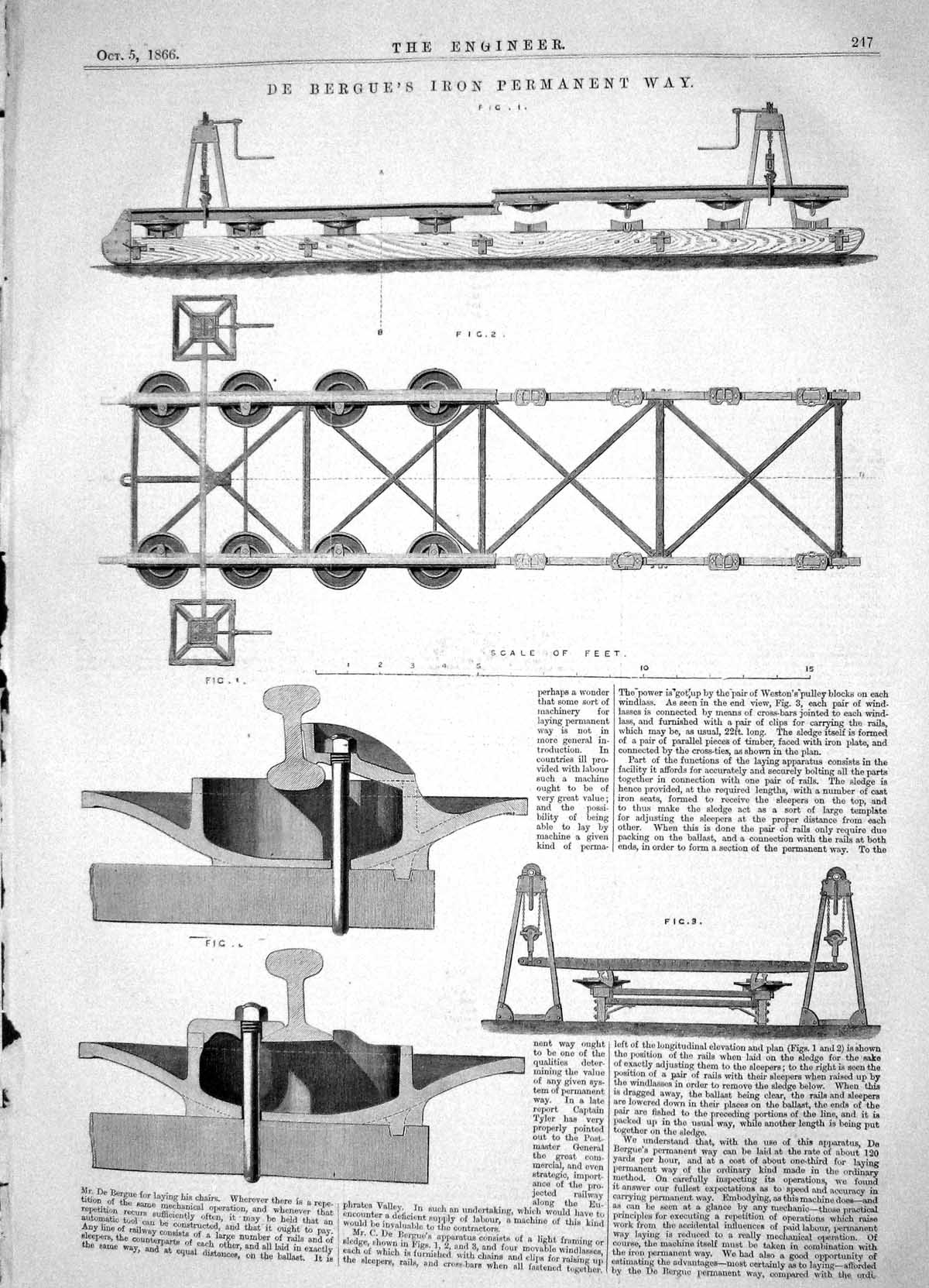 Old Print Engineering 1866De Bergue Iron Permanent Way Railways Apparatus 19th