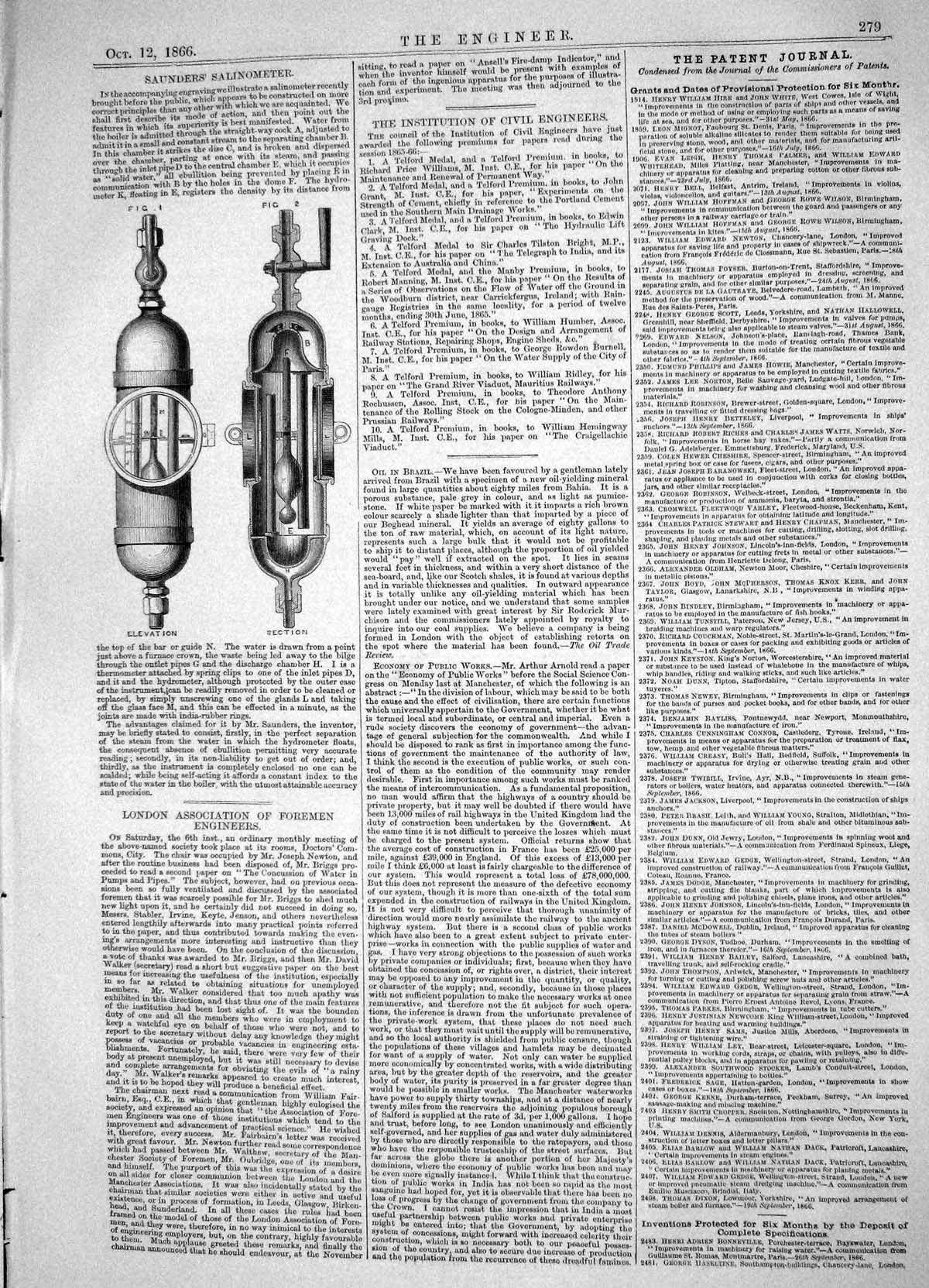 Old Engineering 1866 Saunders Salinometer Elevation Section Machinery Victorian