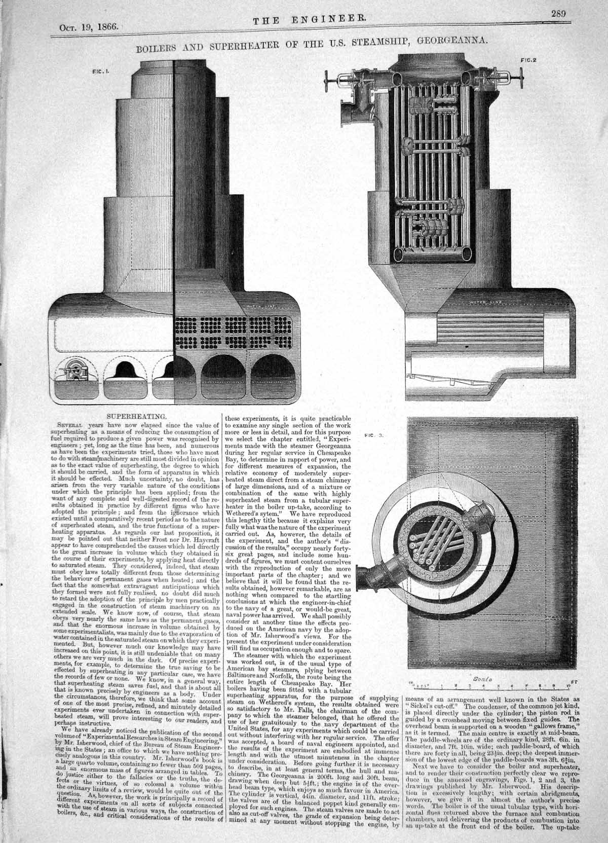 Antique Print 1866 Boilers Superheater Ship Steamship Georgeanna Machinery 19th