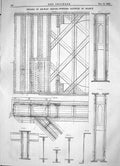 Old Print Engineering 1866 Details Six-Way Bridge Western Railway France 19th