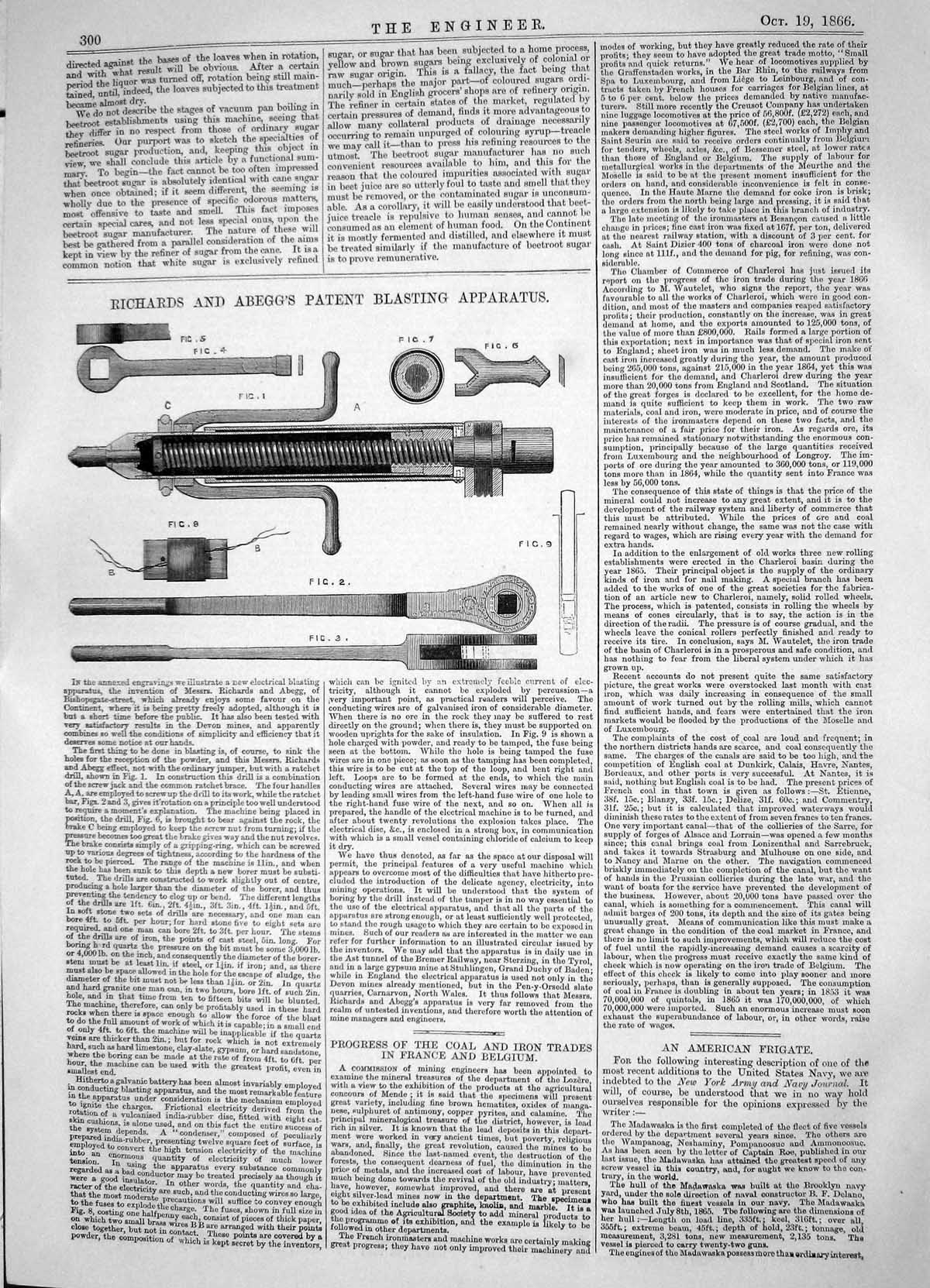 Antique Print 1866 Richards Abegg Patent Blasting Apparatus Beetroot Sugar 19th
