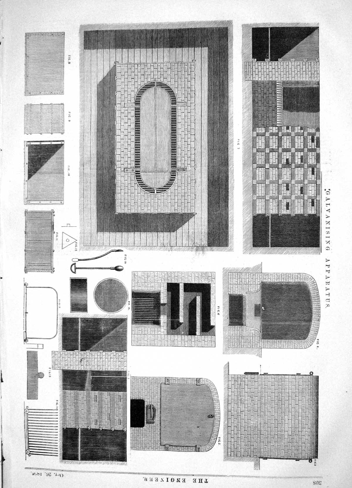 Original Old Antique Print Engineering 1866 Galvanising Apparatus Machinery