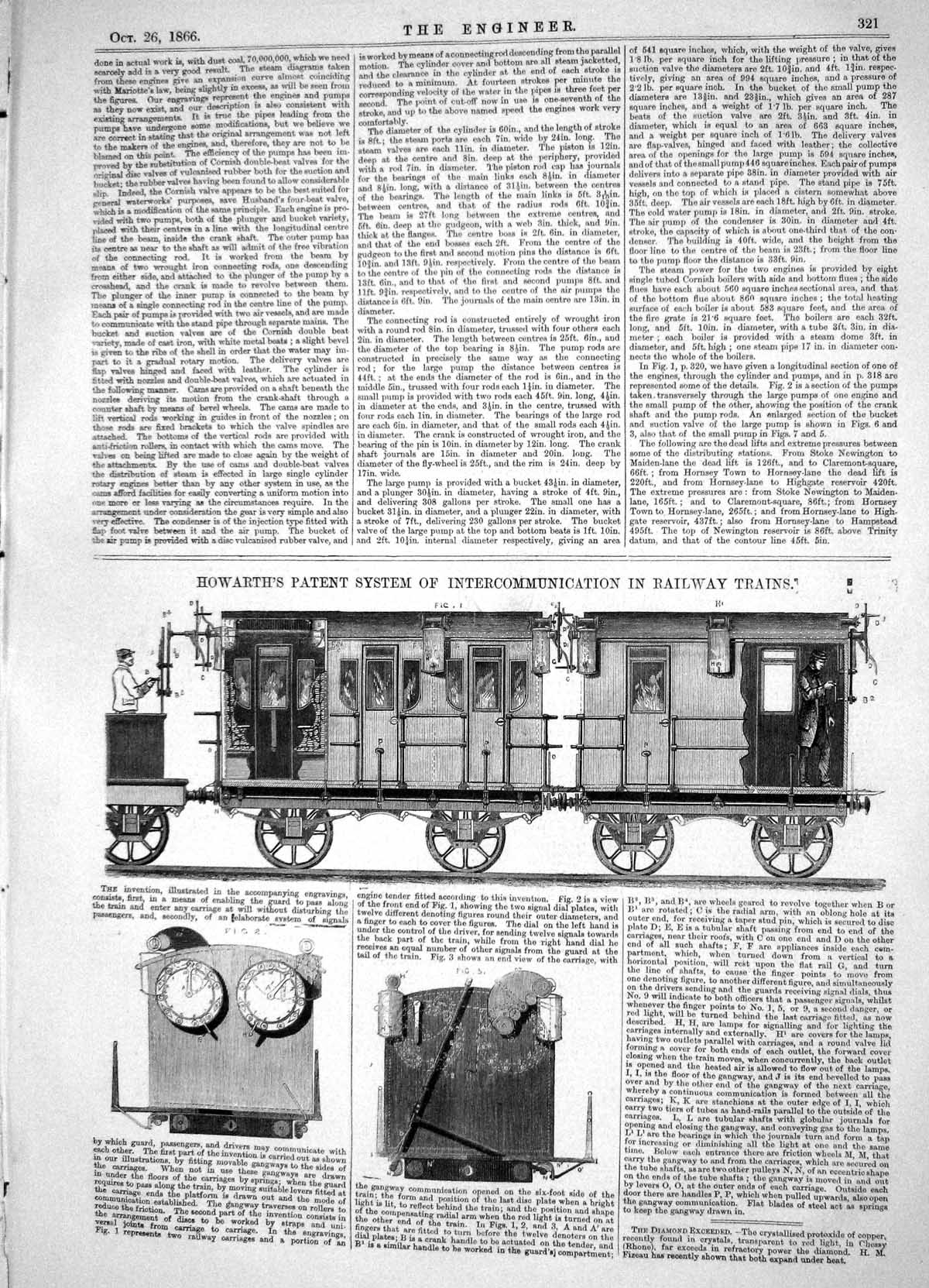 Antique Print 1866 Howarth Patent System Intercommunication Railway Trains 19th