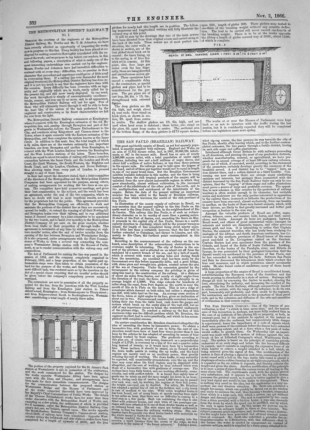 Old Engineering 1866 Metropolitan District Railway Depth Soil Rail Le Victorian