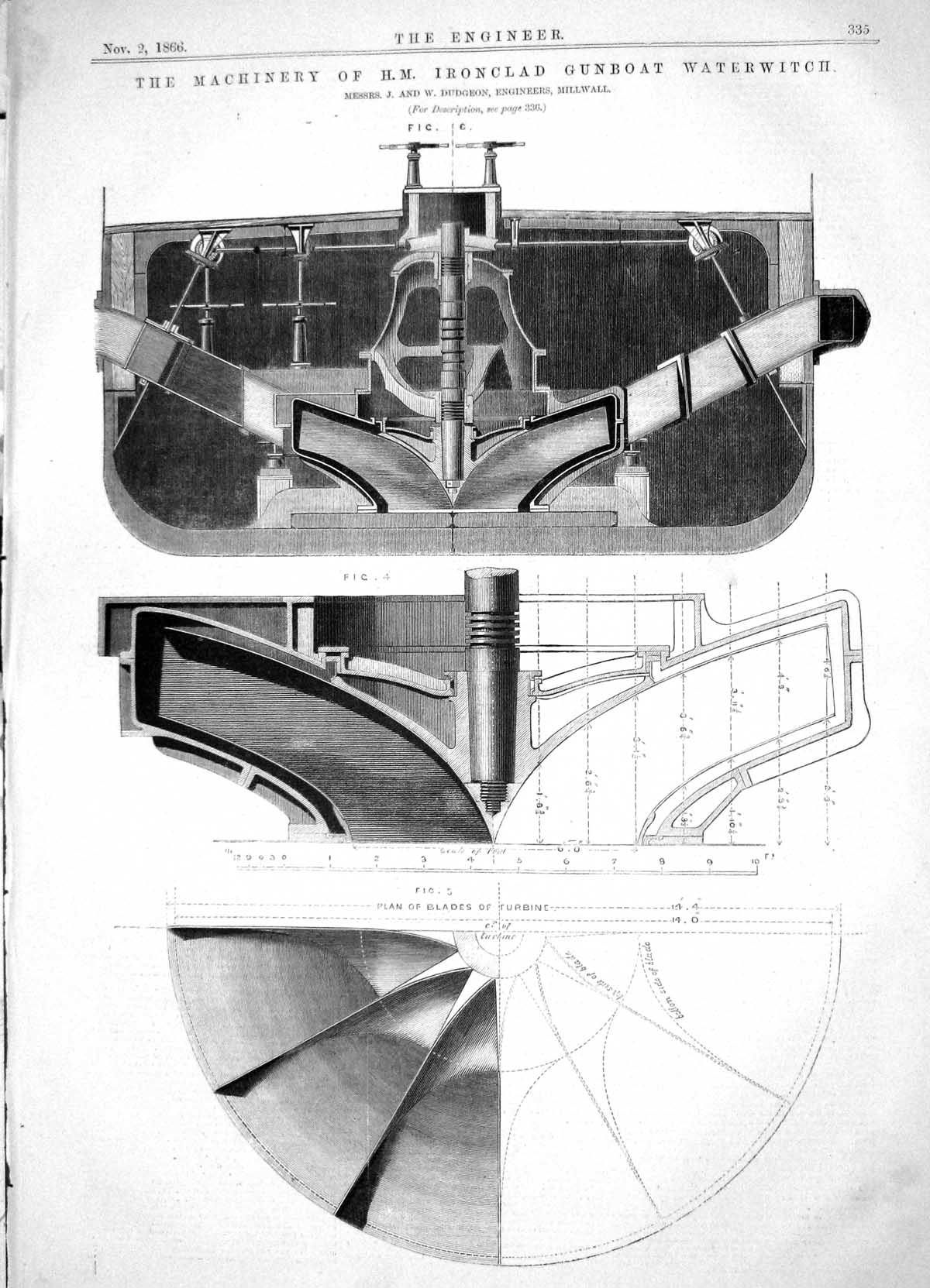 Old Engineering 1866 Machinery Ironclad Ship Gunboat Waterwitch Dudge Victorian
