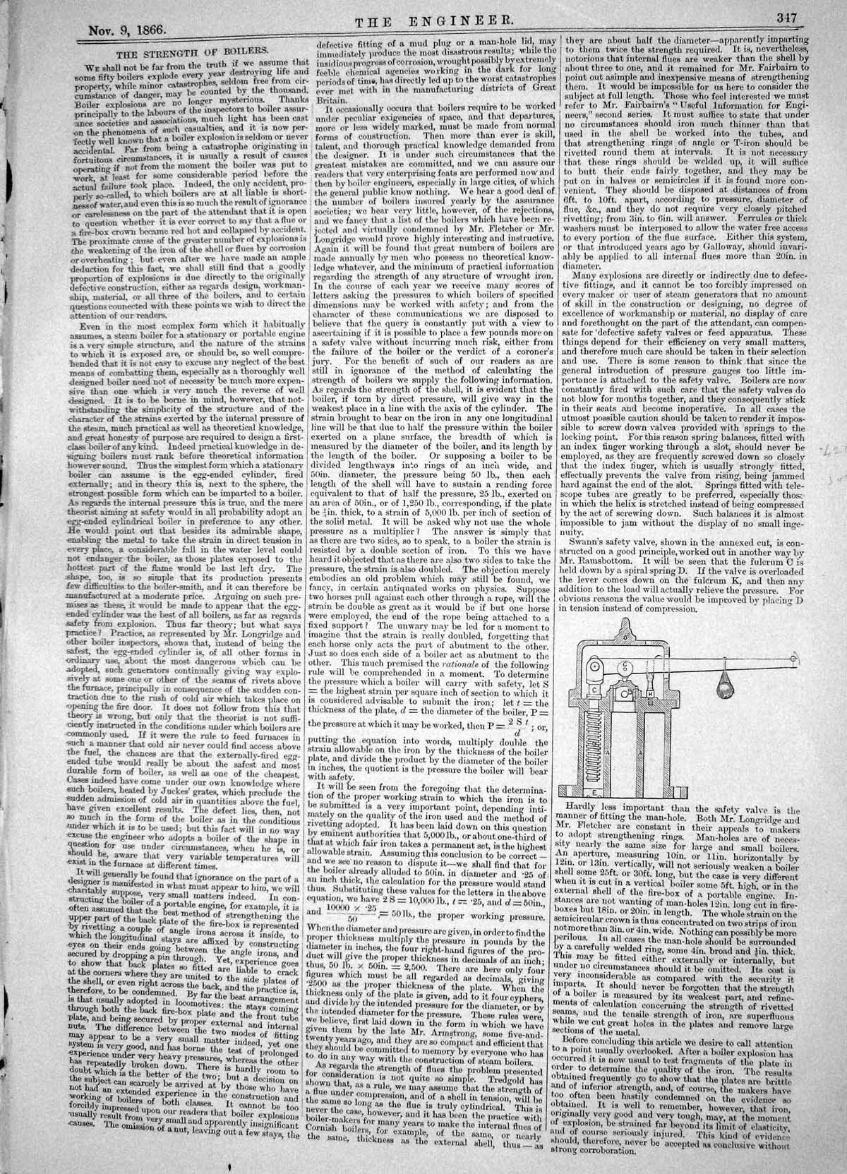 Old Engineering 1866 Experiments Strength Boilers Swann Safety Valve Victorian