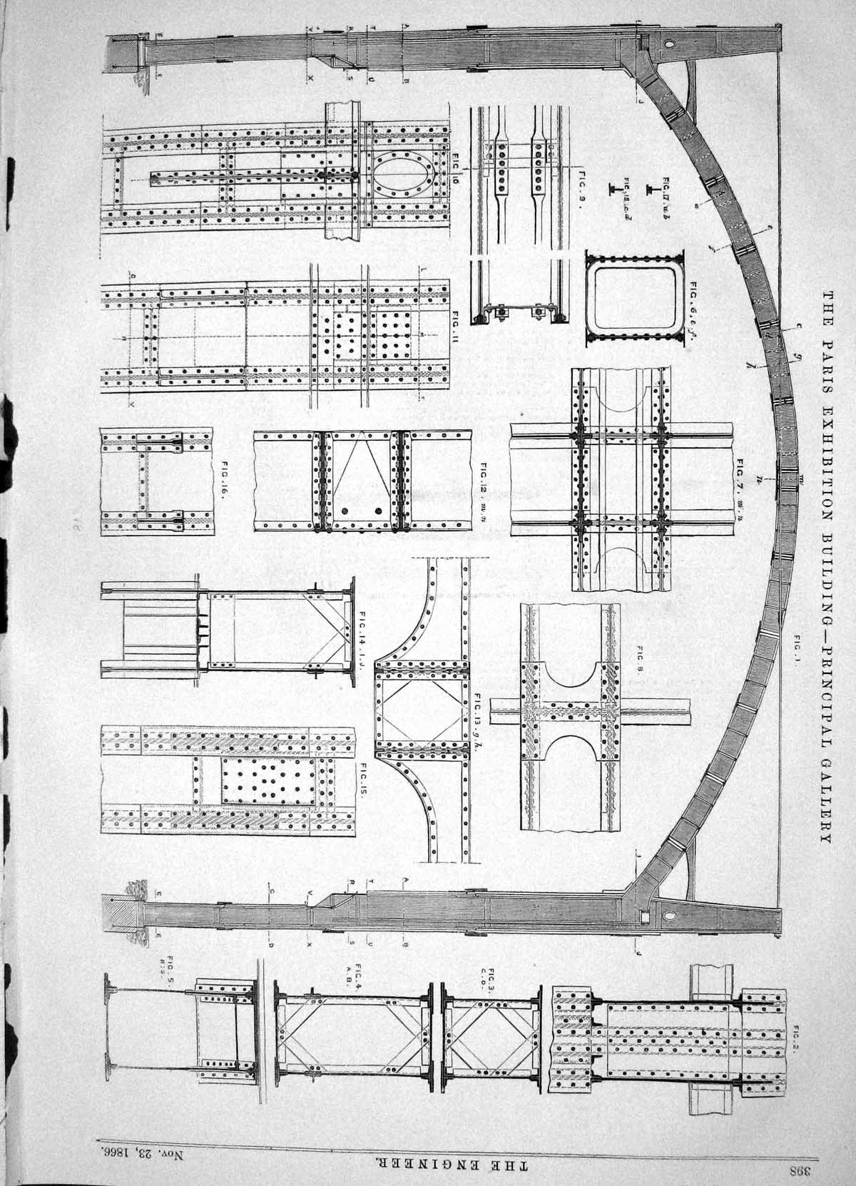 Old Engineering 1866 Paris Exhibition Building Principal Gallery Diag Victorian
