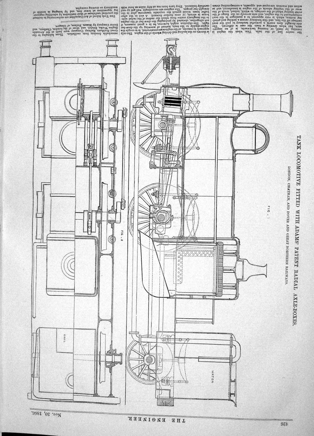 Antique Print 1866 Tank Locomotive Adams Patent Radial Axle-Boxes Railways 19th